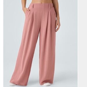 100% cotton linen wide leg pants pink